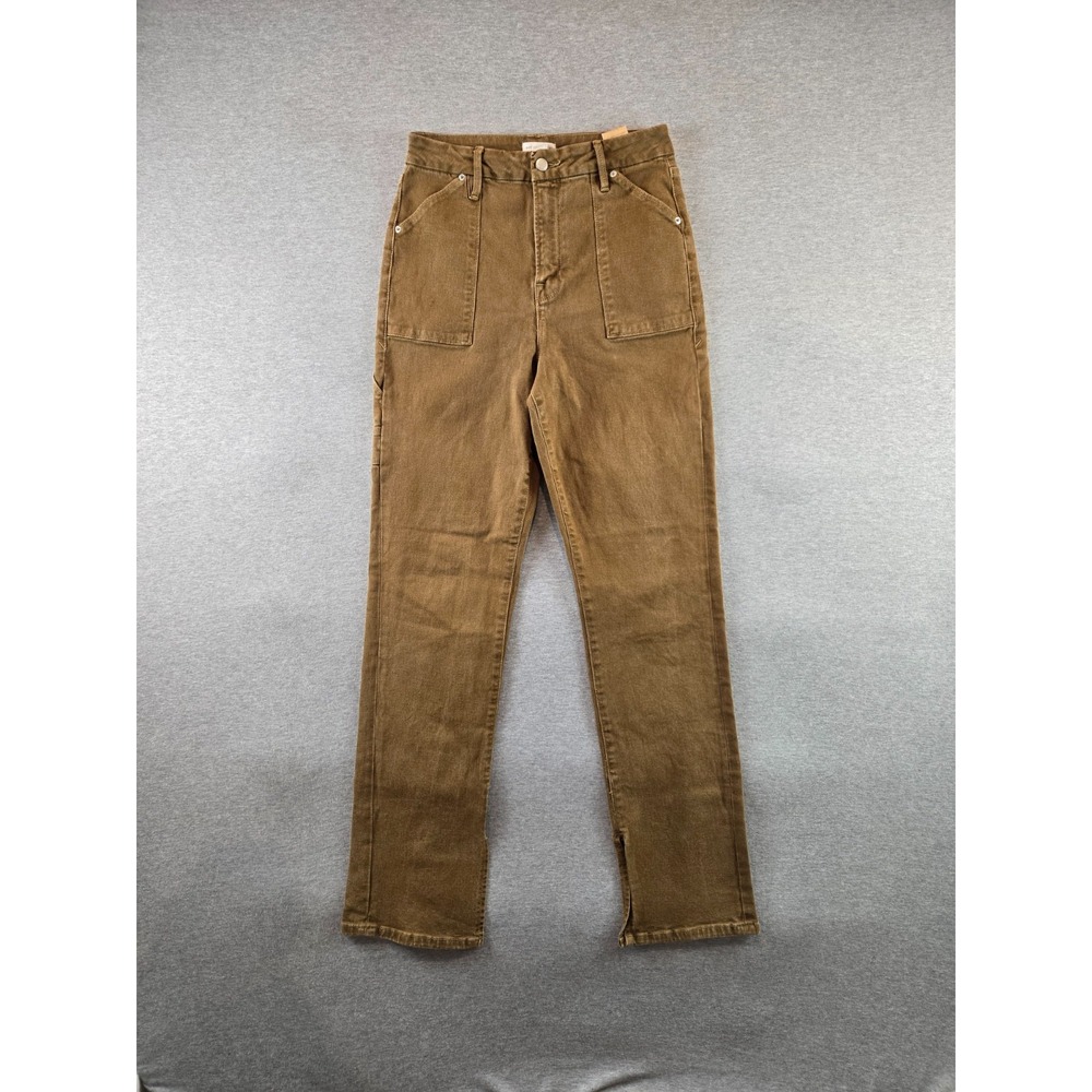 Good American Jeans 6/28 Good Boy‎ Carpenter Straight Leg High-Waist Split Hem